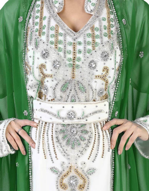 Modest Green Colored Embroidery worked Kaftan